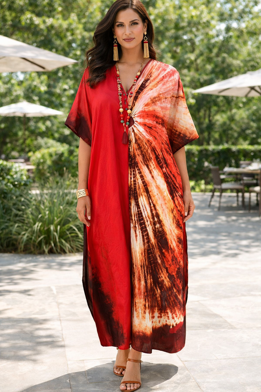 HAND DYED MOTIF KAFTAN IN SILK.